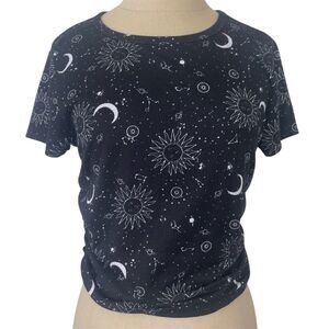Justify Size Medium Celestial Cosmic Top Cinched Sides Black Cropped